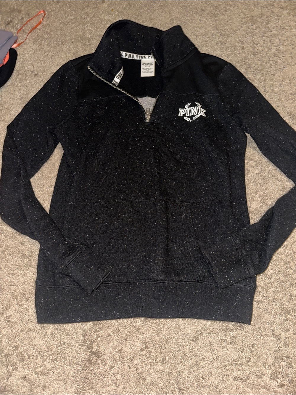 PINK Victoria's Secret Black speckled Half-Zip Pullover